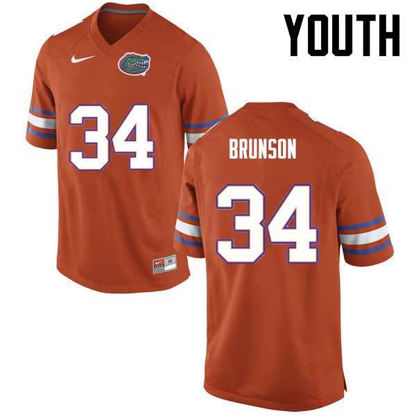 Florida Gators Youth #34 Lacedrick Brunson College Football Jersey Orange